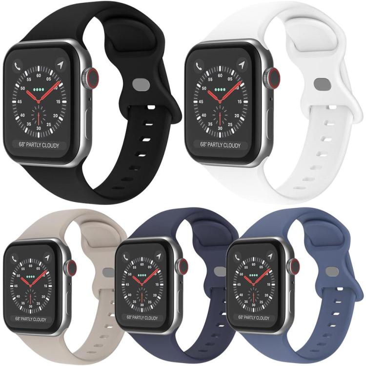 Lot de 5 bracelets de montre en silicone xDfind à boucle papillon, compatibles avec Apple Watch 42/44/45/46/49 mm et Apple Watch 38/40/41/S11 42 mm.