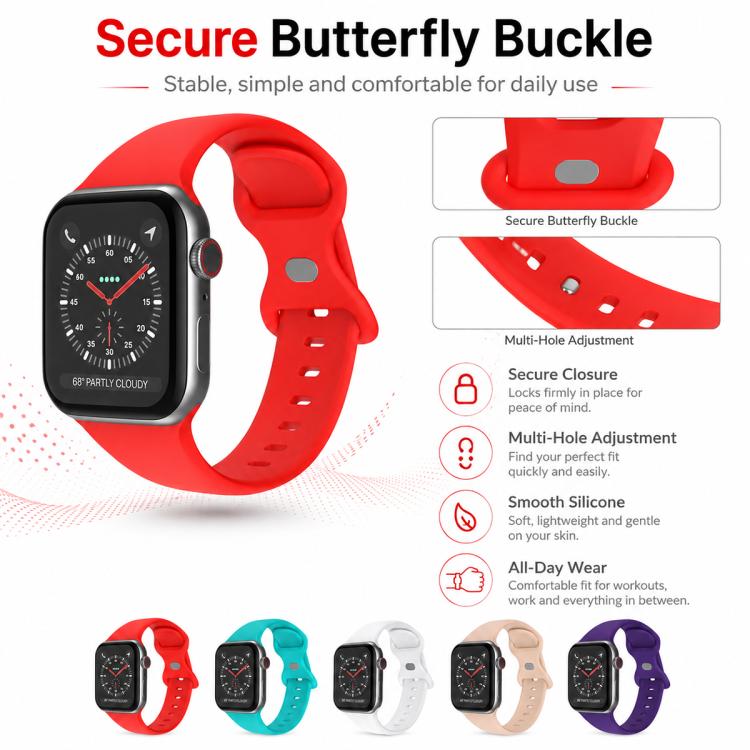 Lot de 5 bracelets de montre en silicone xDfind à boucle papillon, compatibles avec Apple Watch 42/44/45/46/49 mm et Apple Watch 38/40/41/S11 42 mm.