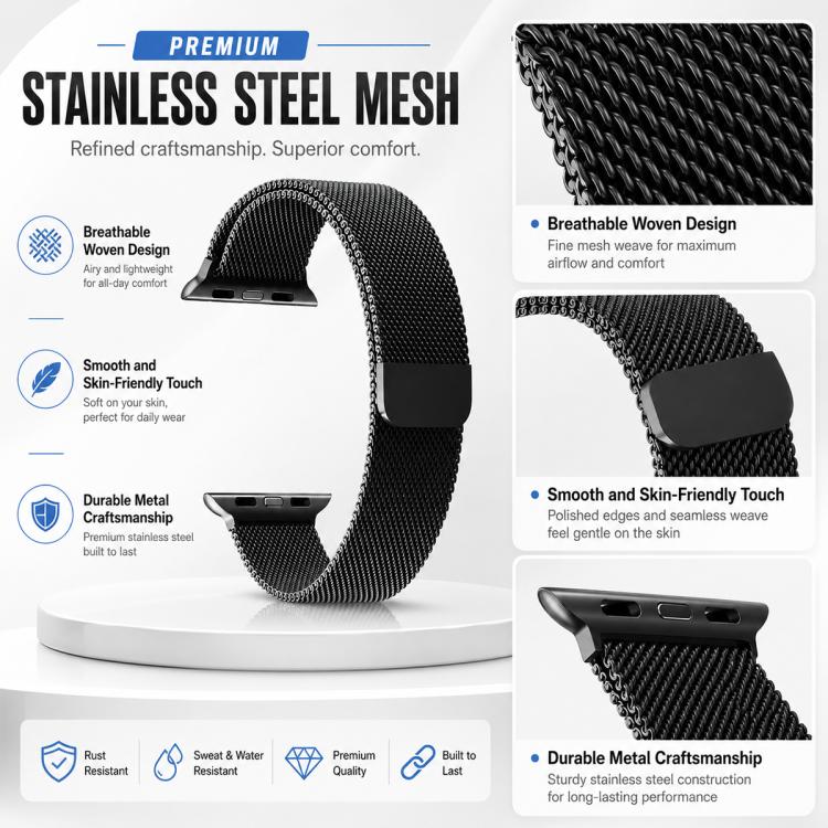 Lot de 5 bracelets de montre magnétiques en métal xDfind de type milanais, compatibles avec les Apple Watch 42/44/45/46/49 mm et 38/40/41/S11 42 mm.