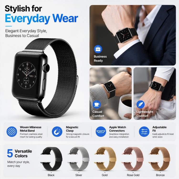 Lot de 5 bracelets de montre magnétiques en métal xDfind de type milanais, compatibles avec les Apple Watch 42/44/45/46/49 mm et 38/40/41/S11 42 mm.