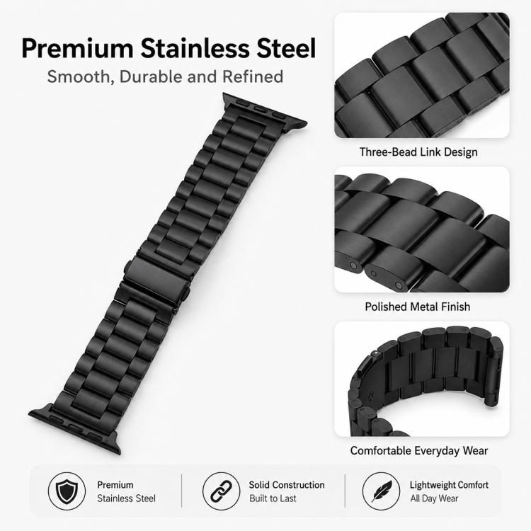 Lot de 5 bracelets de montre xDfind à trois perles et boucle déployante en acier inoxydable, compatibles avec Apple Watch 42/44/45/46/49 mm et Apple Watch 38/40/41/S11 42 mm.