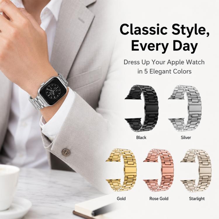 Lot de 5 bracelets de montre xDfind à trois perles et boucle déployante en acier inoxydable, compatibles avec Apple Watch 42/44/45/46/49 mm et Apple Watch 38/40/41/S11 42 mm.