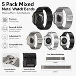 Lot de 5 bracelets de montre xDfind à boucle parapluie milanaise et boucle papillon, compatibles avec Apple Watch 42/44/45/46/49 mm et Apple Watch 38/40/41/S11 42 mm.