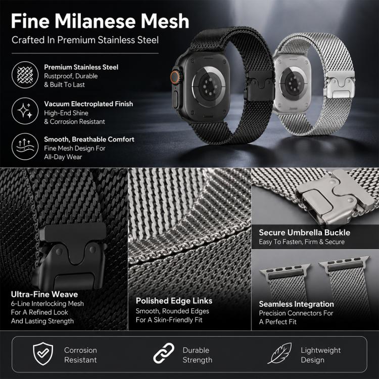 Lot de 5 bracelets de montre xDfind à boucle parapluie milanaise et boucle papillon, compatibles avec Apple Watch 42/44/45/46/49 mm et Apple Watch 38/40/41/S11 42 mm.