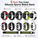 Lot de 5 bracelets de montre sport en silicone bicolores xDfind, compatibles avec Apple Watch 42/44/45/46/49 mm et Apple Watch 38/40/41/S11 42 mm.