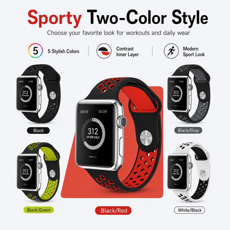 Lot de 5 bracelets de montre sport en silicone bicolores xDfind, compatibles avec Apple Watch 42/44/45/46/49 mm et Apple Watch 38/40/41/S11 42 mm.