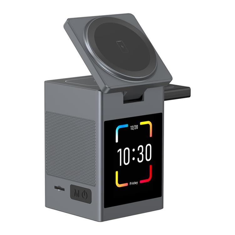 S5D Chargeur sans fil multifonctionnel 3 en 1 de 15 W avec écran tactile et fonction haut-parleur Bluetooth