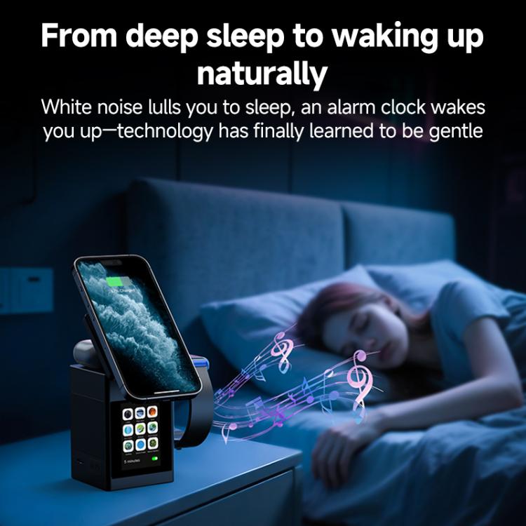 S5D Chargeur sans fil multifonctionnel 3 en 1 de 15 W avec écran tactile et fonction haut-parleur Bluetooth