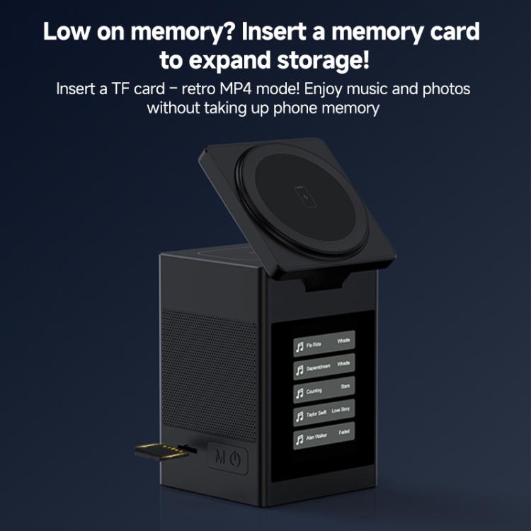 S5D Chargeur sans fil multifonctionnel 3 en 1 de 15 W avec écran tactile et fonction haut-parleur Bluetooth