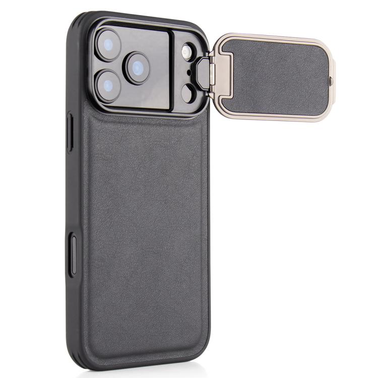 Coque de téléphone en similicuir d'agneau à motif carré avec support d'objectif, pour iPhone 17 Pro Max