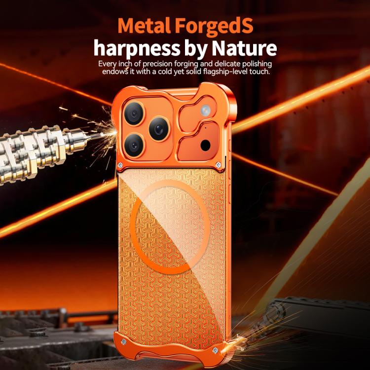 Coque de téléphone en alliage d'aluminium sans bordure MagSafe à motif d'armure dorée, pour iPhone 17 Pro Max, pour iPhone 17 Pro