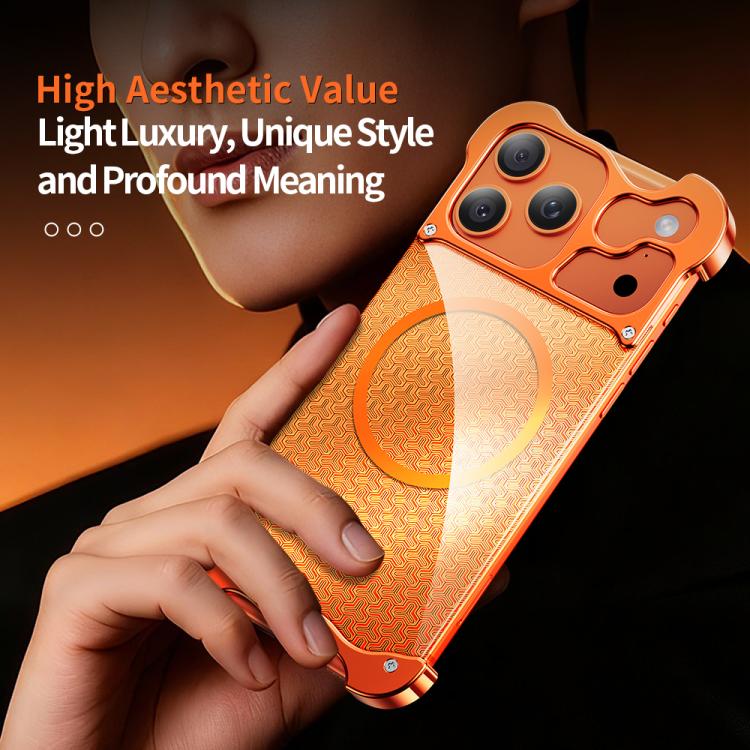 Coque de téléphone en alliage d'aluminium sans bordure MagSafe à motif d'armure dorée, pour iPhone 17 Pro Max, pour iPhone 17 Pro