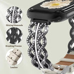 Bracelet de montre hybride en cuir véritable et acier inoxydable avec diamants, de marque xDfind, pour Apple Watch 38 / 40 / 41 / S11 42mm