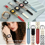 Bracelet de montre hybride en cuir véritable et acier inoxydable avec diamants, de marque xDfind, pour Apple Watch 38 / 40 / 41 / S11 42mm