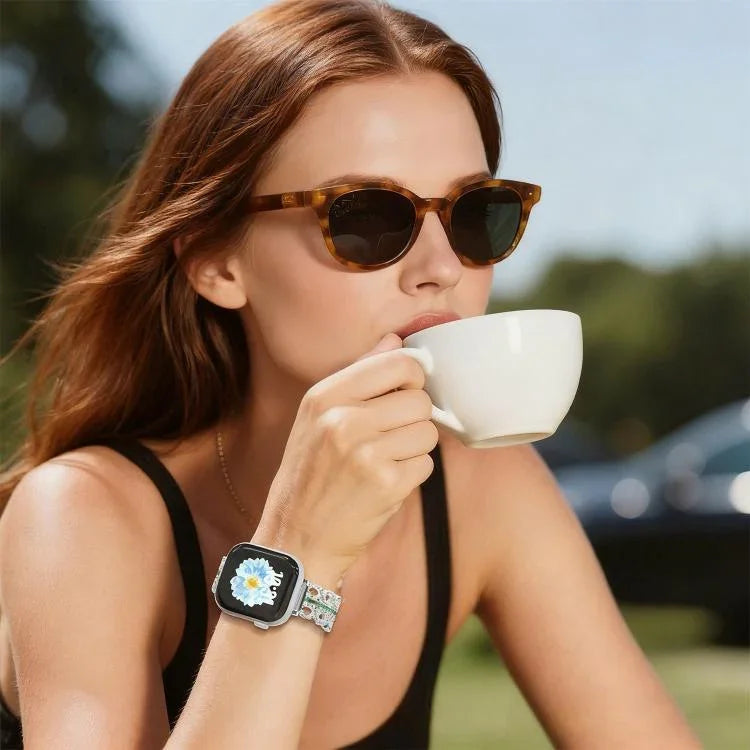 Bracelet de montre hybride en cuir véritable et acier inoxydable avec diamants, de marque xDfind, pour Apple Watch 38 / 40 / 41 / S11 42mm