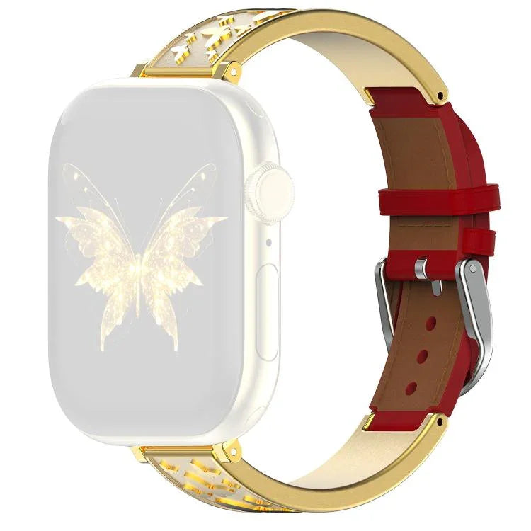 Bracelet de montre hybride xDfind Butterfly en acier inoxydable et cuir véritable, compatible avec Apple Watch 42/44/45/46/49 mm et Apple Watch 38/40/41/S11 42 mm.