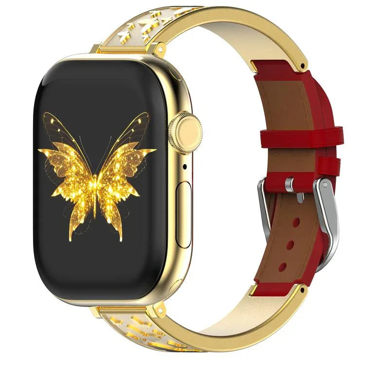 Bracelet de montre hybride xDfind Butterfly en acier inoxydable et cuir véritable, compatible avec Apple Watch 42/44/45/46/49 mm et Apple Watch 38/40/41/S11 42 mm.