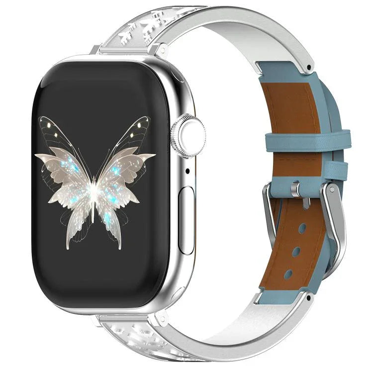 Bracelet de montre hybride xDfind Butterfly en acier inoxydable et cuir véritable, compatible avec Apple Watch 42/44/45/46/49 mm et Apple Watch 38/40/41/S11 42 mm.