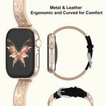 Bracelet de montre hybride xDfind Butterfly en acier inoxydable et cuir véritable, compatible avec Apple Watch 42/44/45/46/49 mm et Apple Watch 38/40/41/S11 42 mm.