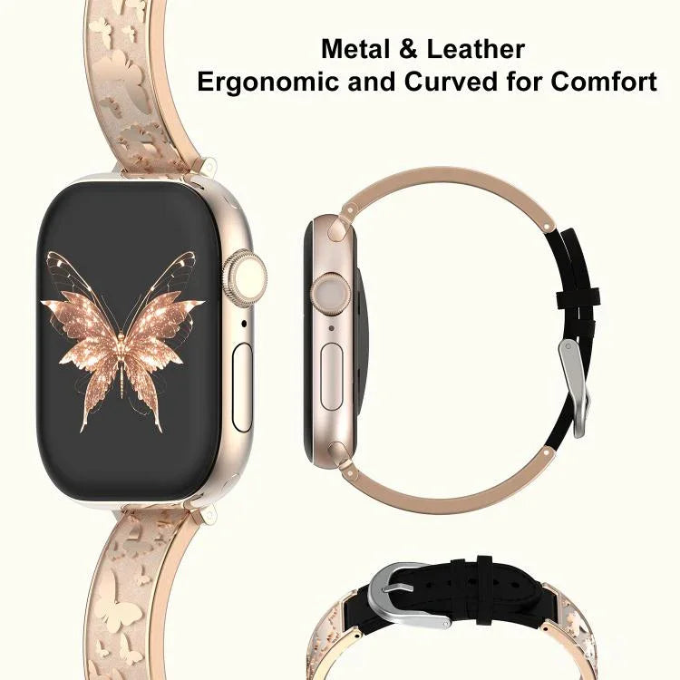 Bracelet de montre hybride xDfind Butterfly en acier inoxydable et cuir véritable, compatible avec Apple Watch 42/44/45/46/49 mm et Apple Watch 38/40/41/S11 42 mm.