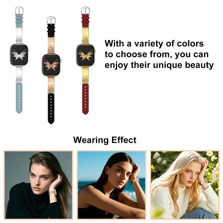 Bracelet de montre hybride xDfind Butterfly en acier inoxydable et cuir véritable, compatible avec Apple Watch 42/44/45/46/49 mm et Apple Watch 38/40/41/S11 42 mm.