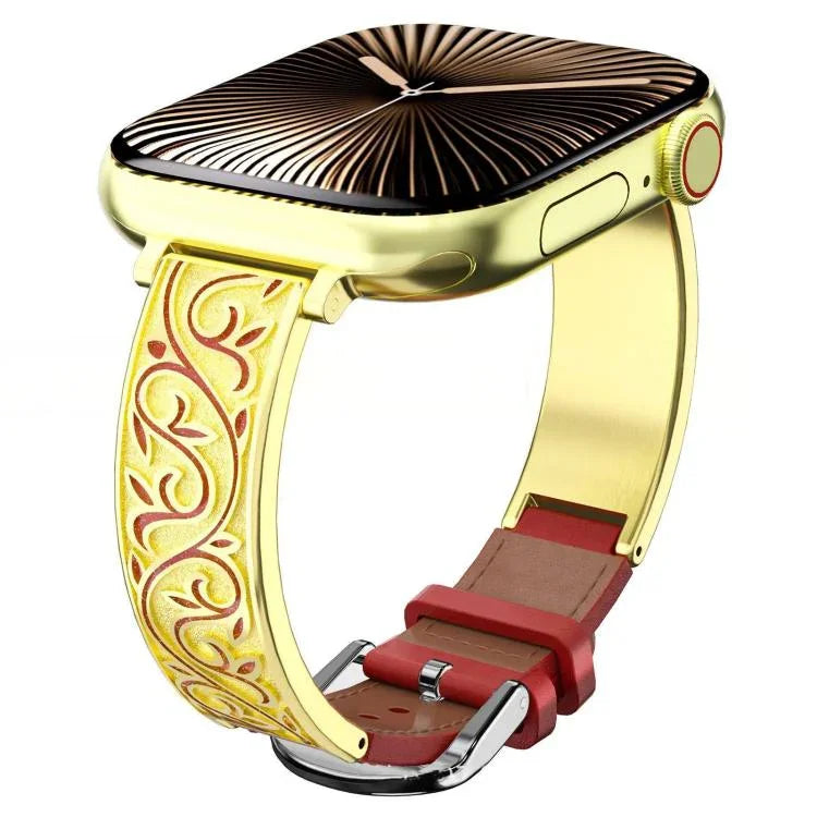 Bracelet de montre en cuir véritable hybride en acier inoxydable avec motif floral rétro xDfind, pour Apple Watch 38 / 40 / 41 / S11 42mm