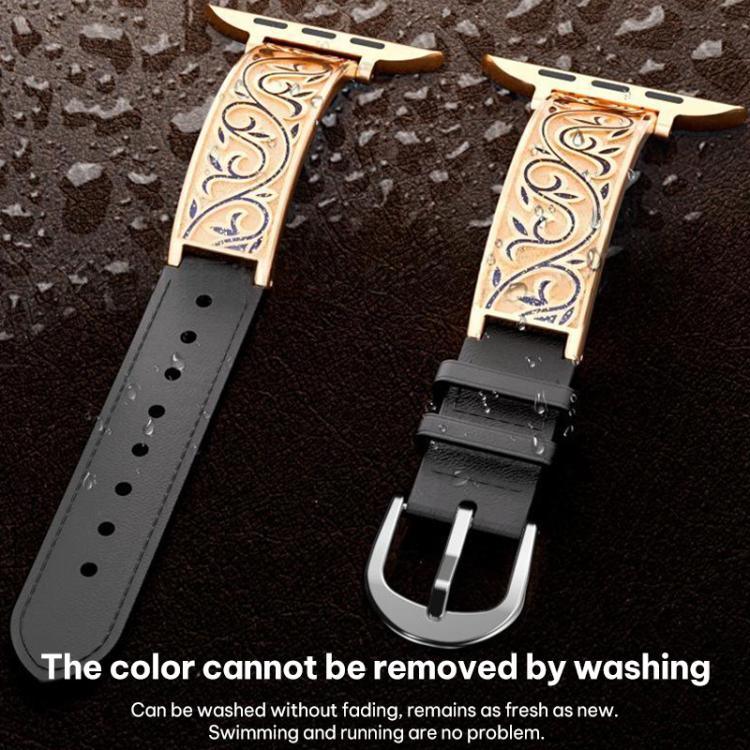 Bracelet de montre en cuir véritable hybride en acier inoxydable avec motif floral rétro xDfind, pour Apple Watch 38 / 40 / 41 / S11 42mm