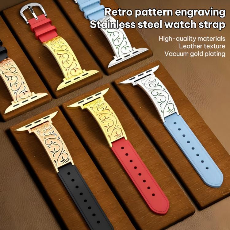 Bracelet de montre en cuir véritable hybride en acier inoxydable avec motif floral rétro xDfind, pour Apple Watch 38 / 40 / 41 / S11 42mm