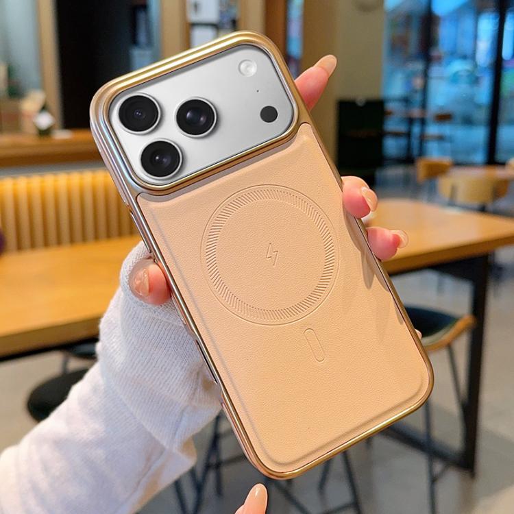 Electroplated PC Side Vegan Leather-Texture MagSafe Phone Case, For iPhone 18 Pro / 17 Pro, For iPhone 18 Pro Max / 17 Pro Max, For iPhone 17, For iPhone Air, For iPhone 16 Pro Max, For iPhone 16 Pro, For iPhone 16, For iPhone 15 Pro Max               ...