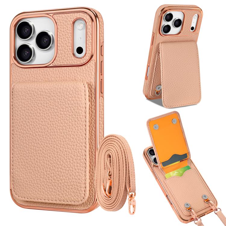 Étui de téléphone en PU texturé litchi VIETAO avec cordon, Pour iPhone 17 Pro Max, Pour iPhone 17 Pro