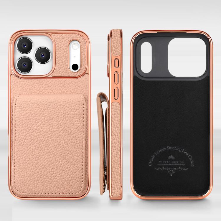 Étui de téléphone en PU texturé litchi VIETAO avec cordon, Pour iPhone 17 Pro Max, Pour iPhone 17 Pro