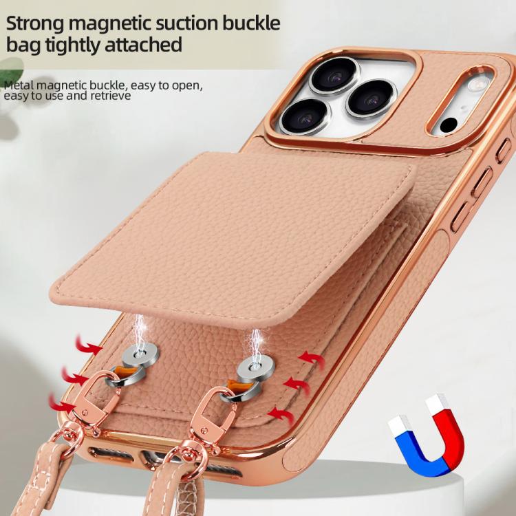 Étui de téléphone en PU texturé litchi VIETAO avec cordon, Pour iPhone 17 Pro Max, Pour iPhone 17 Pro