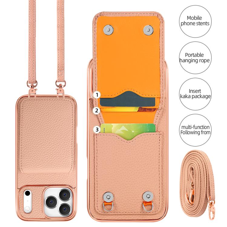 Étui de téléphone en PU texturé litchi VIETAO avec cordon, Pour iPhone 17 Pro Max, Pour iPhone 17 Pro