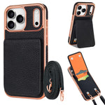 Étui de téléphone en PU texturé litchi VIETAO avec cordon, Pour iPhone 17 Pro Max, Pour iPhone 17 Pro