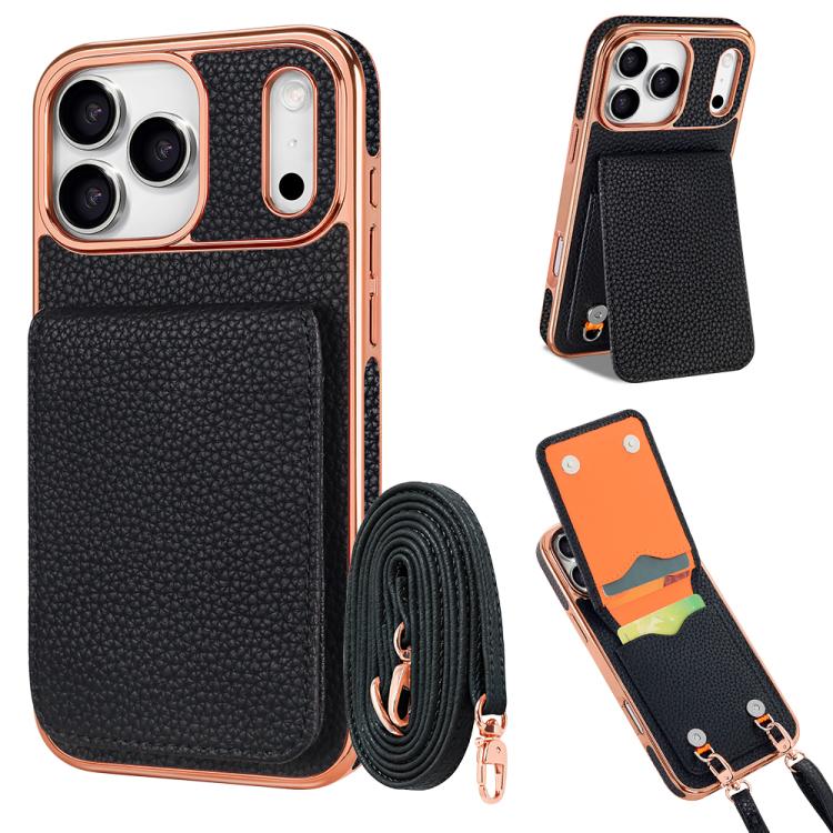 Étui de téléphone en PU texturé litchi VIETAO avec cordon, Pour iPhone 17 Pro Max, Pour iPhone 17 Pro