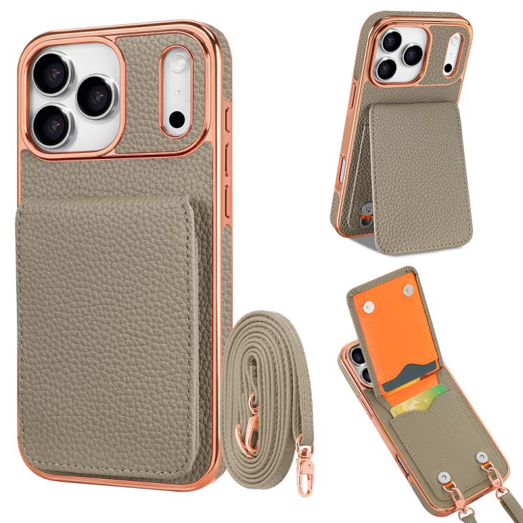 Étui de téléphone en PU texturé litchi VIETAO avec cordon, Pour iPhone 17 Pro Max, Pour iPhone 17 Pro