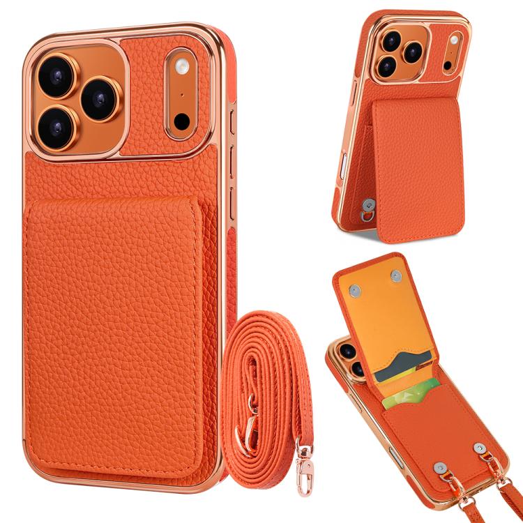 Étui de téléphone en PU texturé litchi VIETAO avec cordon, Pour iPhone 17 Pro Max, Pour iPhone 17 Pro