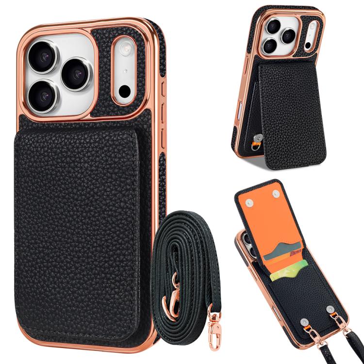 Étui de téléphone en PU texturé litchi VIETAO avec cordon, Pour iPhone 17 Pro Max, Pour iPhone 17 Pro