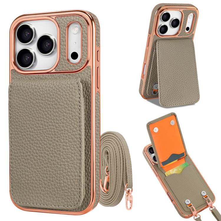 Étui de téléphone en PU texturé litchi VIETAO avec cordon, Pour iPhone 17 Pro Max, Pour iPhone 17 Pro