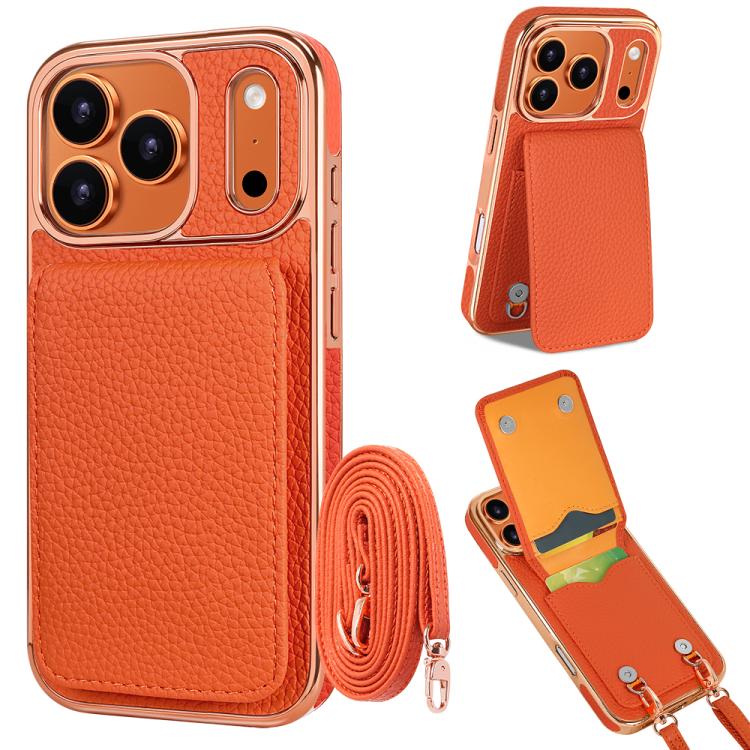Étui de téléphone en PU texturé litchi VIETAO avec cordon, Pour iPhone 17 Pro Max, Pour iPhone 17 Pro