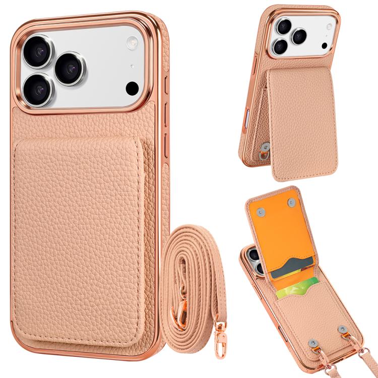 Étui de téléphone en PU texturé litchi VIETAO avec cordon, Pour iPhone 17 Pro Max, Pour iPhone 17 Pro