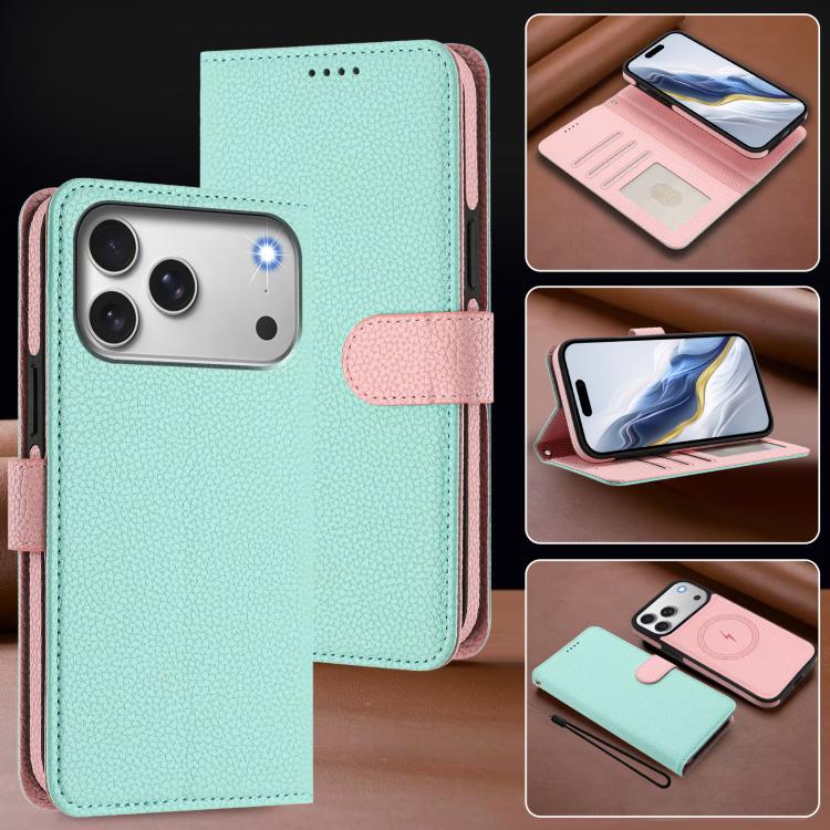 Étui de téléphone en cuir végétalien avec texture Litchi amovible et patch magnétique latéral, pour iPhone 17 Pro Max, pour iPhone 17 Pro, pour iPhone 17, pour iPhone Air, pour iPhone 16 Pro Max, pour iPhone 16 Pro, pour iPhone 16 Plus, pour iPhone 16