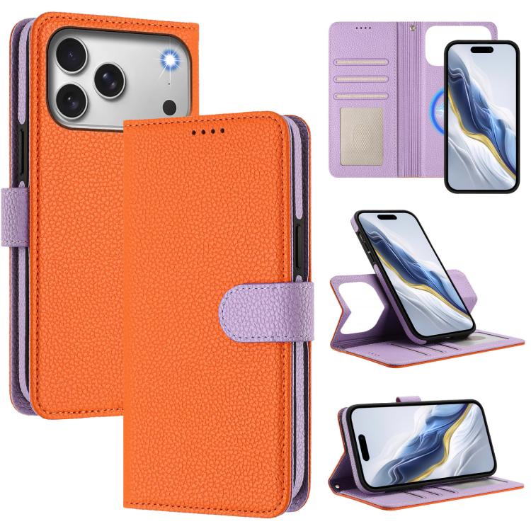 Étui de téléphone en cuir végétalien avec texture Litchi amovible et patch magnétique latéral, pour iPhone 17 Pro Max, pour iPhone 17 Pro, pour iPhone 17, pour iPhone Air, pour iPhone 16 Pro Max, pour iPhone 16 Pro, pour iPhone 16 Plus, pour iPhone 16