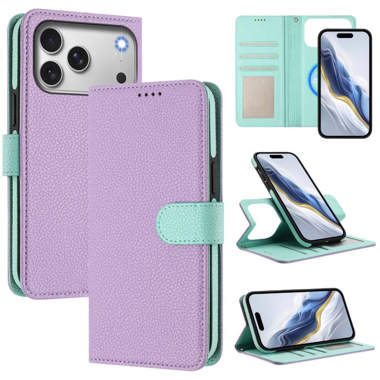 Étui de téléphone en cuir végétalien avec texture Litchi amovible et patch magnétique latéral, pour iPhone 17 Pro Max, pour iPhone 17 Pro, pour iPhone 17, pour iPhone Air, pour iPhone 16 Pro Max, pour iPhone 16 Pro, pour iPhone 16 Plus, pour iPhone 16