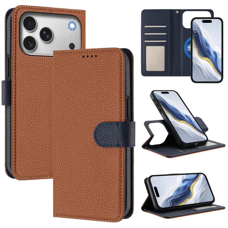 Étui de téléphone en cuir végétalien avec texture Litchi amovible et patch magnétique latéral, pour iPhone 17 Pro Max, pour iPhone 17 Pro, pour iPhone 17, pour iPhone Air, pour iPhone 16 Pro Max, pour iPhone 16 Pro, pour iPhone 16 Plus, pour iPhone 16