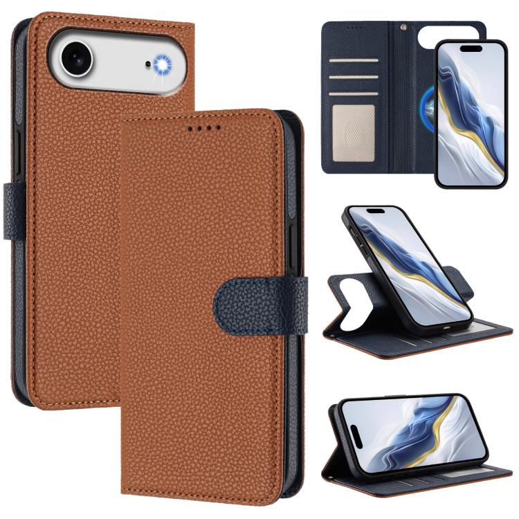 Étui de téléphone en cuir végétalien avec texture Litchi amovible et patch magnétique latéral, pour iPhone 17 Pro Max, pour iPhone 17 Pro, pour iPhone 17, pour iPhone Air, pour iPhone 16 Pro Max, pour iPhone 16 Pro, pour iPhone 16 Plus, pour iPhone 16