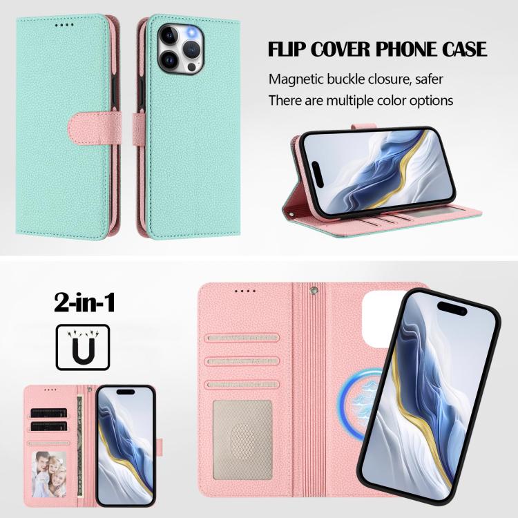 Coque de téléphone en cuir végan à patch latéral magnétique détachable texture litchi, pour iPhone 13 Pro Max, pour iPhone 13 Pro, pour iPhone 13, pour iPhone 12 / 12 Pro, pour iPhone 12 Pro Max, pour iPhone 11 Pro Max, pour iPhone 11, pour iPhone 11 Pro