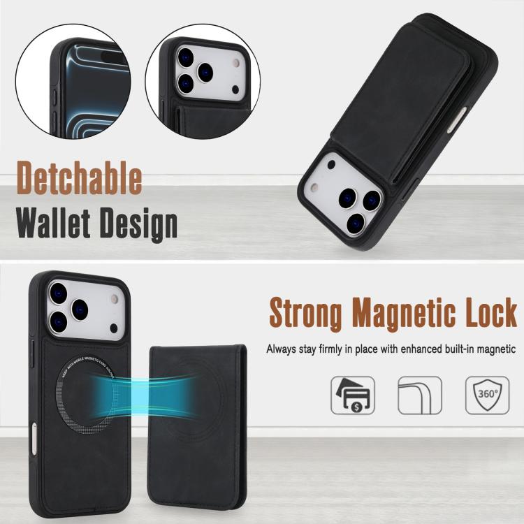 Étui portefeuille magnétique détachable en similicuir rétro YM030, pour iPhone 17 Pro Max, pour iPhone 17 Pro