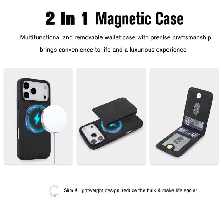 Étui portefeuille magnétique détachable en similicuir rétro YM030, pour iPhone 17 Pro Max, pour iPhone 17 Pro