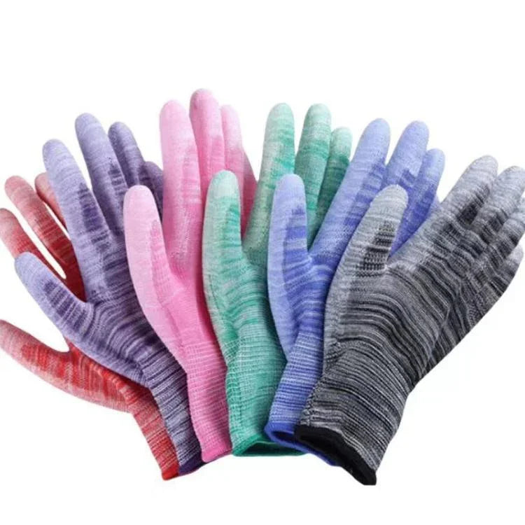 10 paires de gants de protection antistatiques en PU rayé avec paume enduite, livraison couleur aléatoire, S, M, L